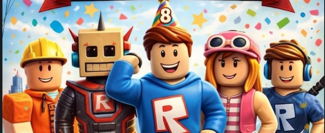 Anteprima grafica di un invito digitale a tema Roblox; dati personali omessi